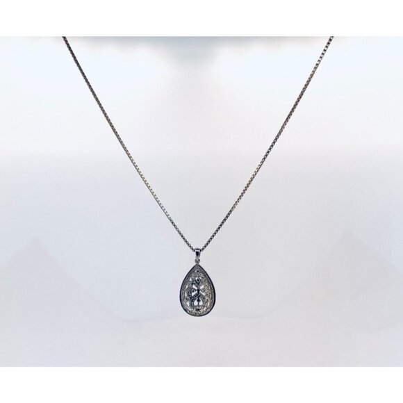 Estate 925 Sterling Silver Teardrop Filigree Pendant Necklace Marcasite Style - Picture 3 of 9